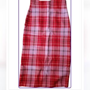 Zara xs pink red knee length pencil skirt plaid blogger fav argyle nwt